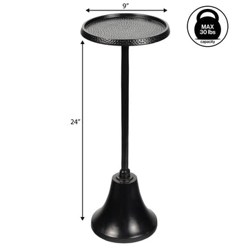 Irida 24" Art Deco Designer Pedestal Drink Table and Decorative End Table with Hammered Round Top and Bell Base